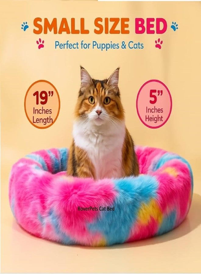RoverPets Cat Bed | Small Size Bed | Length 19 Inches, Width 19 Inches, Height 5 Inches | Soft Fluffy Donut Cuddler | Cozy Plush I Comfortable Sleep I (Catnip Fish Toy for Cats Toy - 1PCS Free) - Image 4
